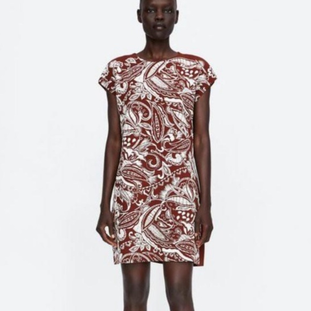 Zara Paisley DressRust Orange/White Size Large